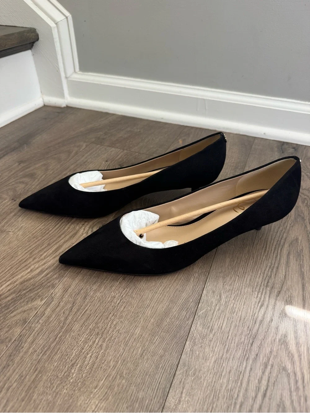Sam Edelman Black Suede D’Orsay Pointed Toe Kitten Heel Pumps Size 11